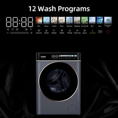 Chiq CW086581AXU Washing Machine, 8Kg, 1400Rpm, BLDC Inverter Motor, 12 Washing Cycles, Steam Care, LED Touchscreen, Grey