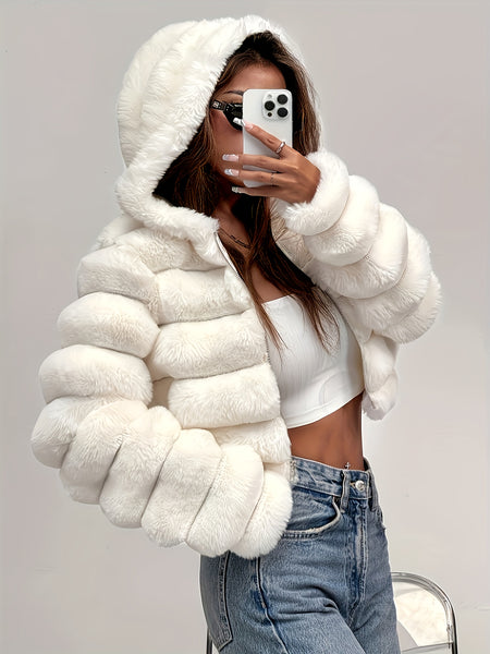 Exclusive New Autumn/Winter Collection: Elegant Three-Dimensional Women's Autumn/Winter Hooded Plush Outerwear, Stylish and Warm Autumn/Winter Outfit