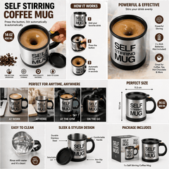 Self Stirring Mug Cup | Electric Stainless Steel Automatic Mixing & Spinning Cup with Lid | Best Gift Idea for Men Women Kids Assorted Colours - 1PC