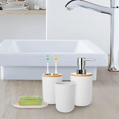 6pc Grey Black White Bathroom Accessories- Bathroom Bin And Toilet Brush Set- Durable Toothbrush Holder Cup- Soap Dispenser With Pump- Soap Dish Holder