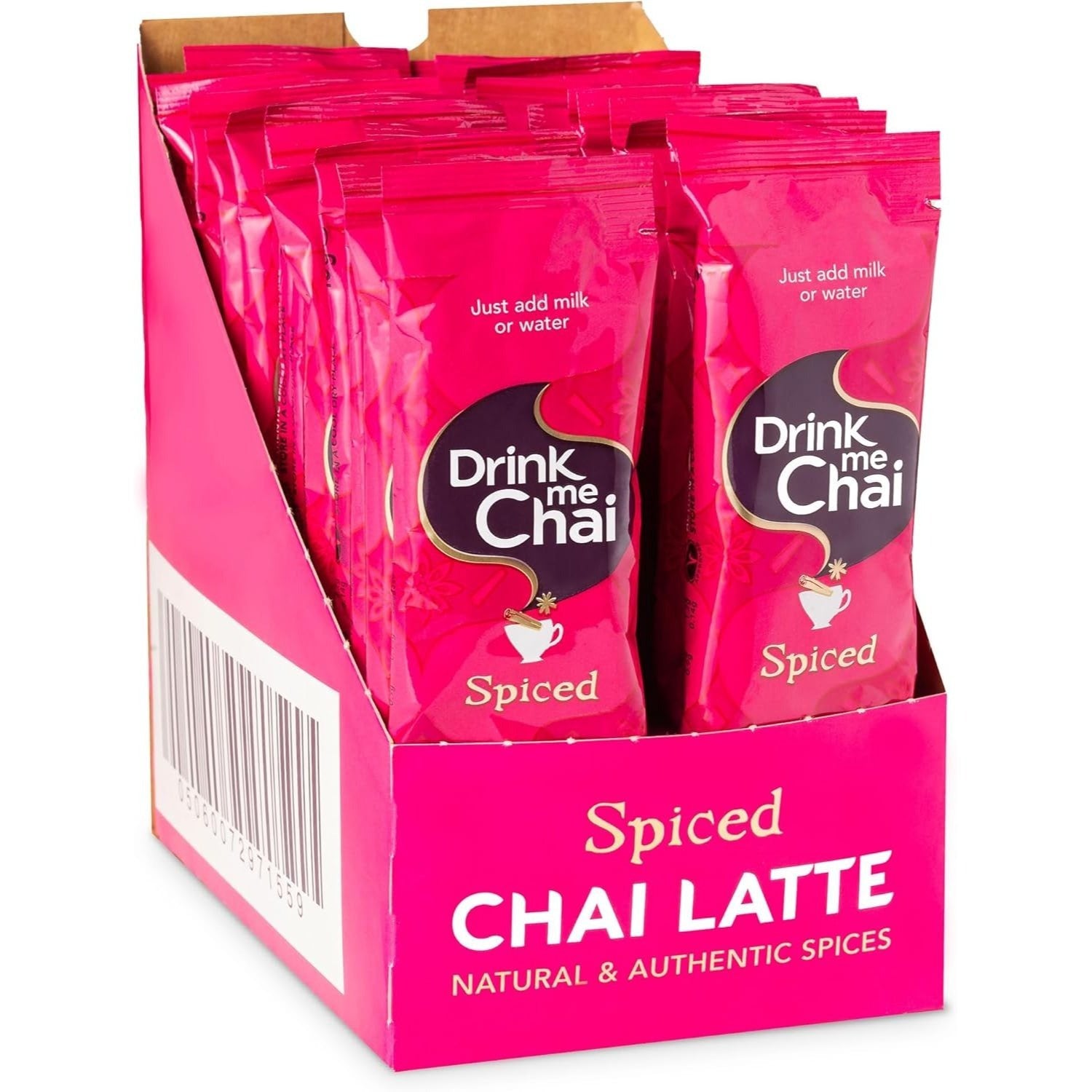 Drink Me Chai Spiced Chai Latte Powder – 30 x 15g Sachets – Aromatic Blend of Spices with Skimmed Milk & Sweetened Black Tea – Vegetarian – Instant Tea Drink – Boxed Packaging