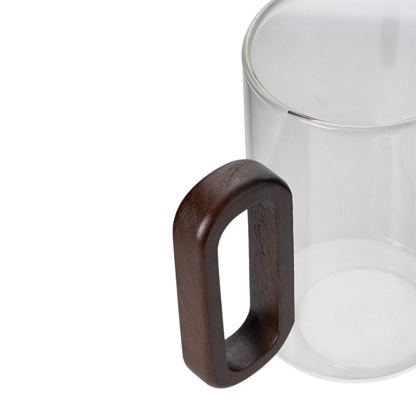 6pcs High Borosilicate Transparent Glass Cups, 360ml Vintage Wood Handle Tea Cups, Heat-Resistant Household & Office Tea Cups, Multi-Purpose Coffee Cups, Beverage Cups, Milk Cups, Suitable for Home, Office, Bar
