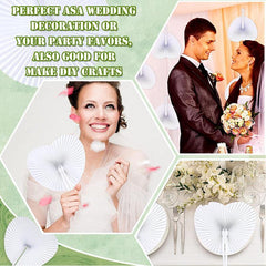 30pcs White Heart Shaped Folding Accordion Paper Fans for Wedding Celebrations, Party Decorations and DIY Painting