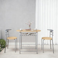 Costoffs 3pcs Dining Table Set with Space Saving Table and 2 Chairs, Modern Kitchen Table Set with Steel Legs and Storage Rack for Kitchens/Balconies/Bedrooms/Apartments/Cafés, Natural/Drift Brown/White