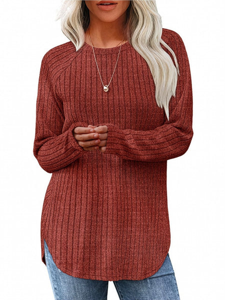 Ladies' Basic Long-Sleeve Sweater, Loose-Fit Top with Elegant Crew Neck.