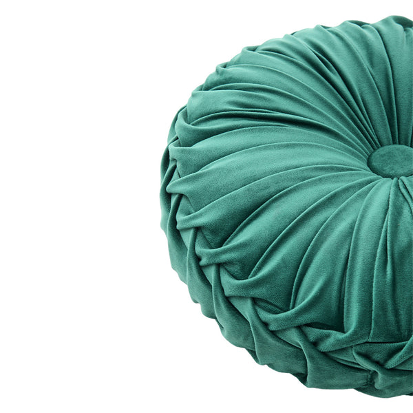 2pcs Premium Round Velvet Pumpkin-Inspired Pleated Waist Bolster Cushions in Dark Green - Exceptionally Plush & Chic Decorative Throw Pillows, Perfect for Sofa, Chair & Floor | Essential Soft Accent Pillows to Instantly Upgrade Easter & Home Decor (Size: