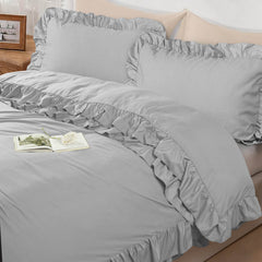 3-Piece Ruffle Frilled Duvet Cover Set – Soft, Comfortable Bedding with Pillowcases, Button Closure, Elegant Layered Design