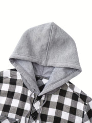 2pcs Men's New York Fashion Trendy Plaid Shirt Hoodie, Plaid Pullover Sweatshirt Flannel Hoodie