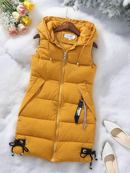 Elegant Sleeveless Vest Women's Elegant Sleeveless Long Vest - Winter Warm Coat Zipper Closure Front, Loose Fit Non-Stretch Outerwear, Sophisticated Formal & Everyday Chic for Fall/Winter, Cold Weather Wear, Modern Aesthetic, Durable Construction, Casual