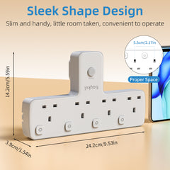Wall-Mounted UK Plug Adapter with T-Shaped Multifunctional Power Strip, Multiple Power Output Sockets, 3 USB Ports, Independent Switch, and Rotatable Design - Supports Up to 3250 Watts - Ideal for Bedrooms, Kitchens, Living Rooms, Game Rooms, and More