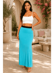 Women'S Full Length Maxi Skirt – High Waist Stretch Long Skirt | Soft Lightweight Casual Skirt | Modest Everyday Wear | Elastic Waist Maxi Skirt for Women