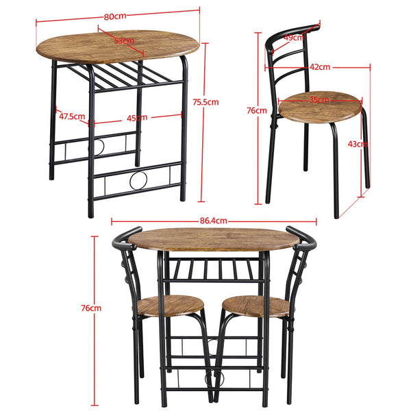 Costoffs 3pcs Dining Table Set with Space Saving Table and 2 Chairs, Modern Kitchen Table Set with Steel Legs and Storage Rack for Kitchens/Balconies/Bedrooms/Apartments/Cafés, Natural/Drift Brown/White