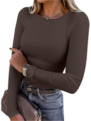 Circle Direction - 3pcs Spring/Autumn New Solid Color Round Neck Long Sleeve Loose Casual Women's T-Shirt, Machine Washable for Daily and Home Use