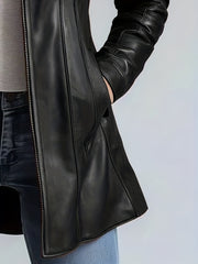 Chic Women'S Jacket, Slim Fit Retro Motorcycle Style, Wind-Resistant for Spring, Fall, And Winter, Features Pockets And Zipper, Turtleneck Sweater, Available Worldwide, Casual Mid-Length Women'S Outerwear, Mid-Length Windbreaker, CHIDU