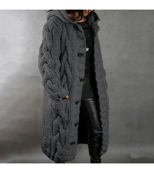 2026 New Women's Fashion Oversized Cardigan Sweater Coat, Casual Hooded Cardigan, Medium-Length Sweater Coat
