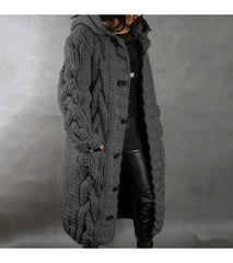 2026 New Women's Fashion Oversized Cardigan Sweater Coat, Casual Hooded Cardigan, Medium-Length Sweater Coat