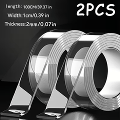 2pcs Industrial Grade Nano Double-Sided Tape, 5-Meter-Long Removable Without Leaving Any Marks, PET Transparent Material, High Viscosity | Strong Load-Bearing | Easy to Tear And Cut | Temperature Resistant, Reusable, Suitable for Home, Office, Car, Office