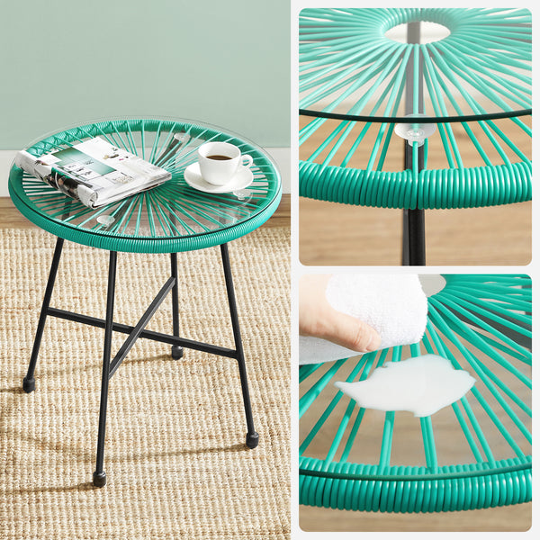 Garden Patio Furniture Set 3pcs, Acapulco Chair, Outdoor Seating, Glass Top Table and 2 Chairs, Indoor and Outdoor Conversation, Black,Green