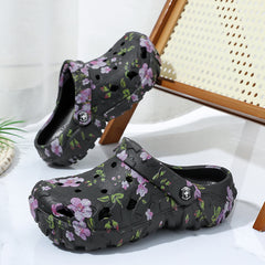Women'S Floral Print Thick Sole Clogs, Dual-Use Adjustable Strap EVA Garden Shoes, Non-Slip Thick Sole, Summer Beach Wear, Women Shoes
