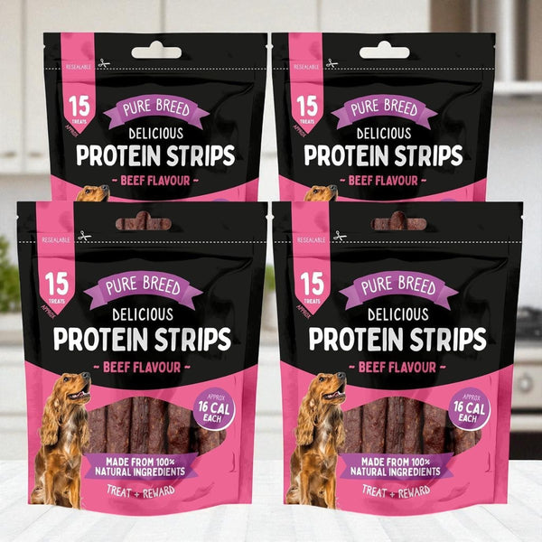 Protein Strips Beef Flavour, 3.9 Inch of Savoury Beef Strips for Dogs & Puppies, High Protein Dog Treats, Chewy Training Snacks, Easily Digestible in Resealable Pack