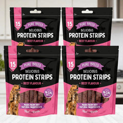 Protein Strips Beef Flavour, 3.9 Inch of Savoury Beef Strips for Dogs & Puppies, High Protein Dog Treats, Chewy Training Snacks, Easily Digestible in Resealable Pack
