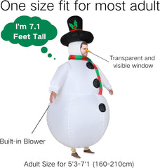 Poptrend Inflatable Snowman Costume Christmas Costume Funny Blow up Snow Man Costumes for Adult Kids Cosplay Fancy Dress Party Costumes