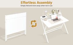 Costoffs 2-Tier Foldable Computer Desk with Monitor Shelf, Portable Laptop Table for Home Office Dorm Small Space, Modern Compact PC Desk, Black/White/Wood