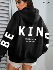IT's REALLY Print Hoodie, Casual Fashion Sweatshirt, Hooded Pocket Drawstring Sweatshirt for Fall & Winter, Women's Clothing