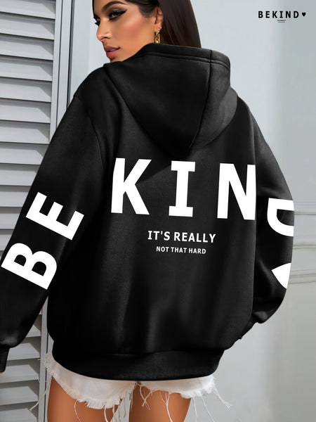 IT's REALLY Print Hoodie, Casual Fashion Sweatshirt, Hooded Pocket Drawstring Sweatshirt for Fall & Winter, Women's Clothing