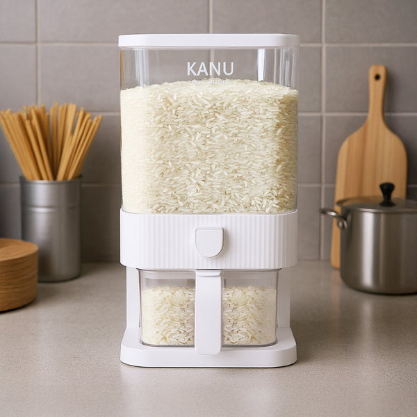 4.54 KG Kitchen Rice Storage Container - White Plastic Flip-Top Grain Bin with Press-to-Open Lid, Multi-Purpose Organizer for Rice, Flour, and Dry Goods, Kitchen Storage Solution|Modern Kitchen Accessory|Durable Plastic Bin, Rice Cooker