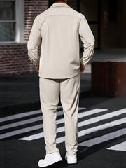Men's 2pcs Casual Suit, 2-Pocket Shirt and Pants Set for Spring/Autumn, Suitable for Work and Leisure Sports
