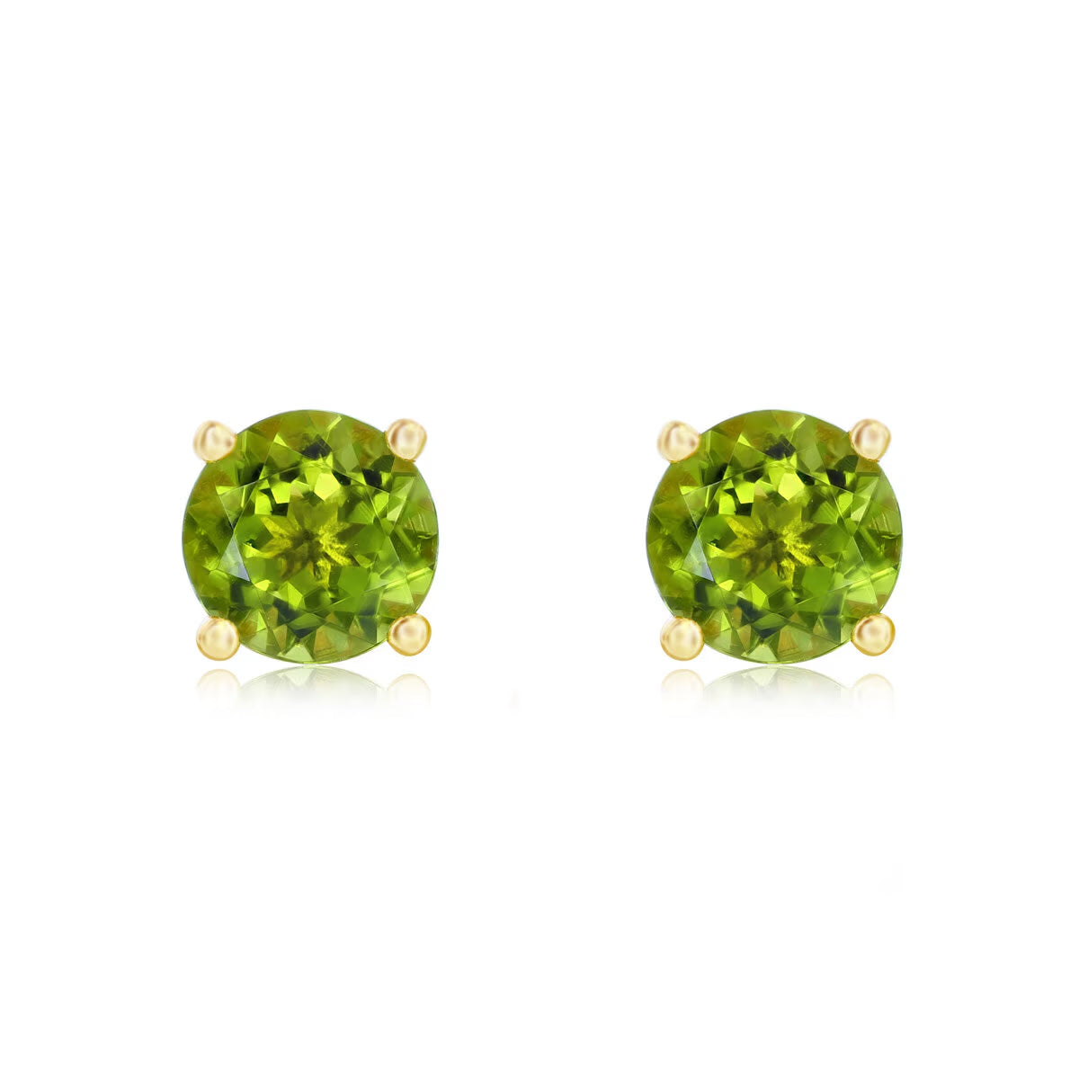 Round Cut Peridot Stud Earrings, 14Ct Yellow Gold
