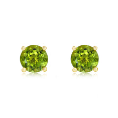 Round Cut Peridot Stud Earrings, 14Ct Yellow Gold