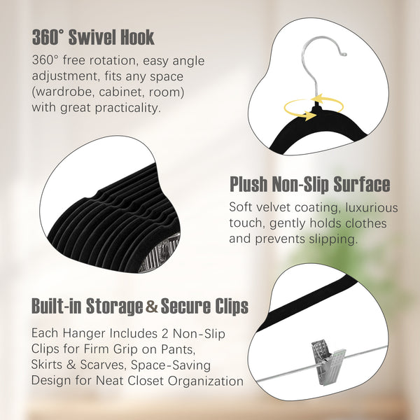 2025 Flocked Non-Slip Hangers 12/24 Pack - Velvet Clips Hangers for Pants, Skirts, Trousers, Space Saving Closet Organizer, Wardrobe Storage Hangers for Home, Dormitory, Clothes Organization