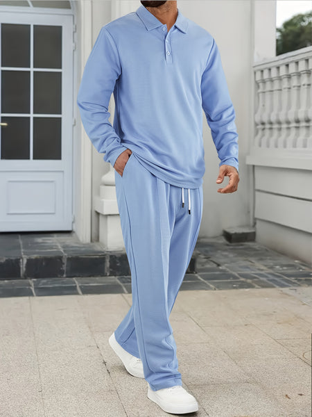 Men's 2pcs Set: Long-Sleeve Shirt and Drawstring Pants - Clean, Comfortable, Breathable