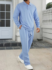 Men's 2pcs Set: Long-Sleeve Shirt and Drawstring Pants - Clean, Comfortable, Breathable