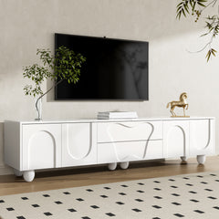 180cm Modern TV Stand for TVs up to 65 inches, Storage TV Cabinet with Solid Wood Legs, Black PB Board Entertainment Center for Living Room, Bedroom, Home Office - Scratch-Resistant, Spacious Shelves for Media Players & Game Consoles, Easy Assembly