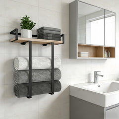 Wall-Mounted Towel Rack - Metal Towel Holder for Bathroom | Iron Shelf for Folding Large Towels, Contemporary Style, Suitable for Small Bathrooms or RV Camping