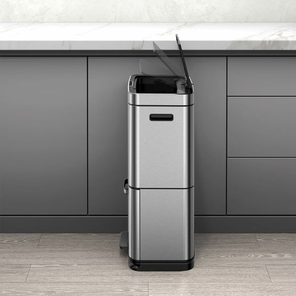 EKO 54 Litre Stainless Steel Dual Compartment Recycling Motion Sensor Bin (35L +19L)
