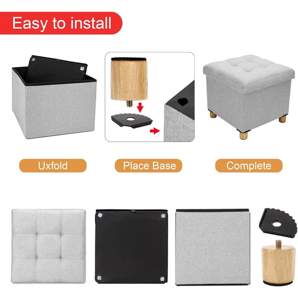 Folding Storage Ottoman Footstool with Lid Upholstered Ottoman Storage Box 38x38x32cm for Hallway Livingroom Bedroom Dark Grey