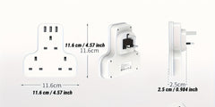 UK Plug Power Outlet with 3 USB Ports & 3250W Max Power - Fast Charging Adapter, Heavy-Duty UK Socket for Home, Office, Travel - Compatible with UK, Qatar, Singapore, Malaysia - Compact Design with Overload & Short Circuit Protection - Ideal for Chargers,