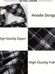 Men's Full-Zip Winter Sports Plaid Hoodie with Sherpa Lining, Warm Hooded Jacket