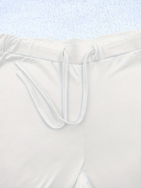 European and American Spring/Summer New Fashion Women's Bottoms: Flared Straight-Leg Pants with Classic English Text Print, Daily Casual Butt-Lifting Peach Butt Long Pants, Three-Piece Set