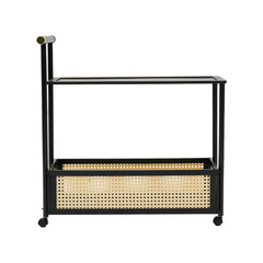 Movable sofa side table, large capacity, 50x30x70cm, double-layer design for living room and kitchen organization, versatile wicker-pattern storage basket, rolling side table, bedroom bedside storage side table, ideal for living rooms, bedrooms, and famil