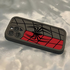 Black and white color spider print full coverage protective case, suitable for iPhone 16, 15, 14, 13, 12, 11, XR, Pro, Plus and Pro Max series