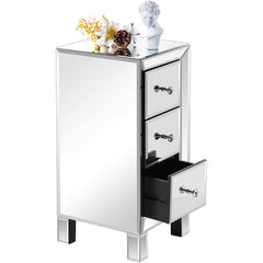 Bonnlo 3-Drawer Mirrored bedside tables for Bedroom, Living Room, Silver, 11.7