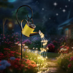 Solar Lights Garden Decorations, LED Watering Can Star Shower Art Light with Hummingbird Bracket, Solar String Lights Waterproof for Garden Patio Yard Pathway Outdoor（Warm White）