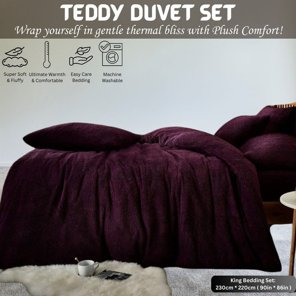 Teddy Bear Fleece Duvet Cover Set | Single Double King Size Bedding | Super Soft Plush Quilt Cover with Pillowcases | Warm Cosy Thermal Fluffy Set for Cold Nights | Easy Care & Durable Comfort | Luxury Teddy Fleece Bed Cover for Bedroom Warmth & Style | F
