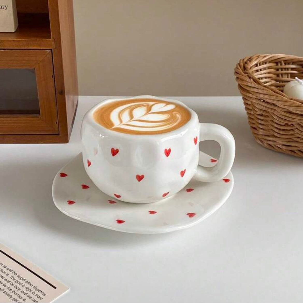 1pc Ceramic Coffee Cup And Saucer, Korean-Style Ins Style Retro Hand-Knotted Mug, High-Looking Fresh Breakfast Milk Cup, Office Water Cup, Tea Cup, Suitable for Home Use, Parties, Gift Giving