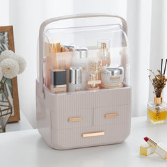 3-Tier Pink Jewelry Storage Box with Protective Lids, Plastic Makeup Organizer Features Multi-Drawer System, Desktop Display Case 24.6x18.6x35.3cm Perfect for Organizing Lipsticks, Cosmetics and Jewelry Pieces on Bathroom Counter and Dresser Top